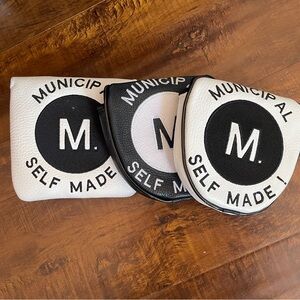 Municipal Black and White leather headcover and Leather Accessory Pouch